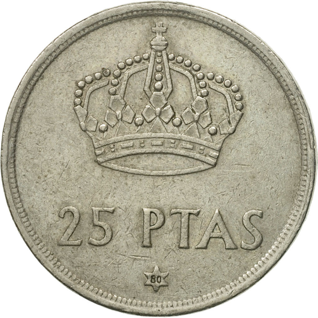 Coin, Spain, Juan Carlos I, 25 Pesetas, 1980, VF(30-35), Copper-nickel, KM:808