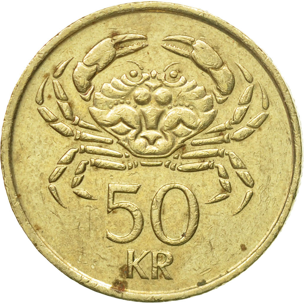 Coin, Iceland, 50 Kronur, 1987, VF(20-25), Nickel-brass, KM:31