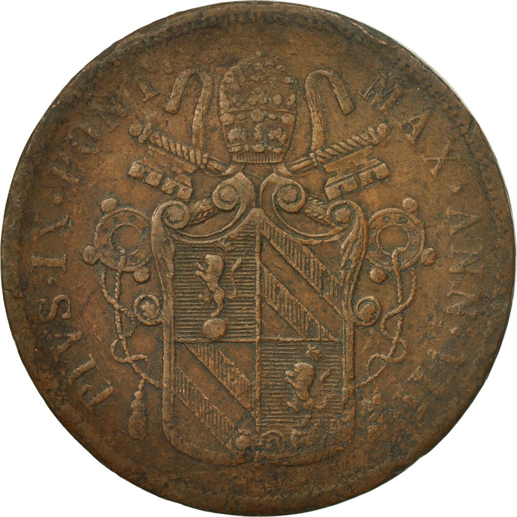 Coin, ITALIAN STATES, PAPAL STATES, Pius IX, 5 Baiocchi, 1853, Rome, F(12-15)
