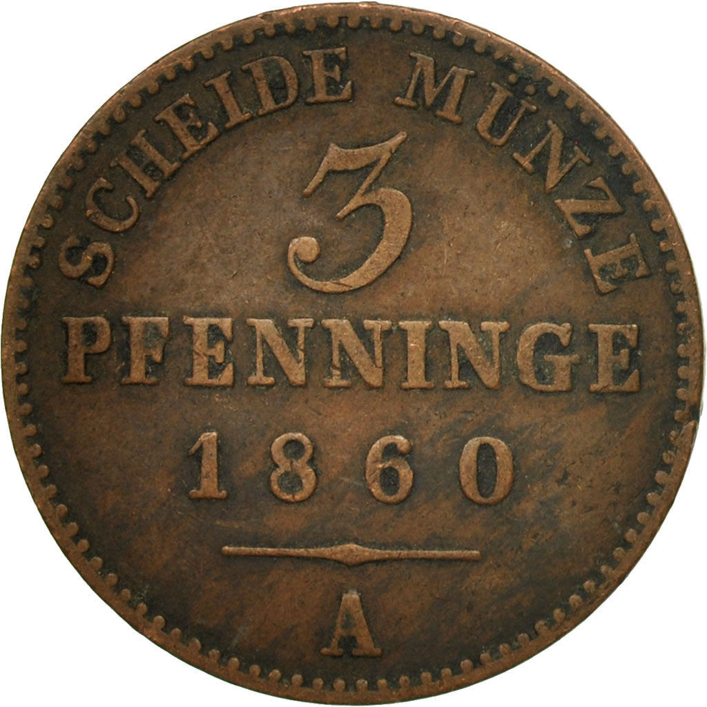 Moneta, Stati tedeschi, PRUSSIA, Friedrich Wilhelm IV, 3 Pfennig, 1860, Berlin