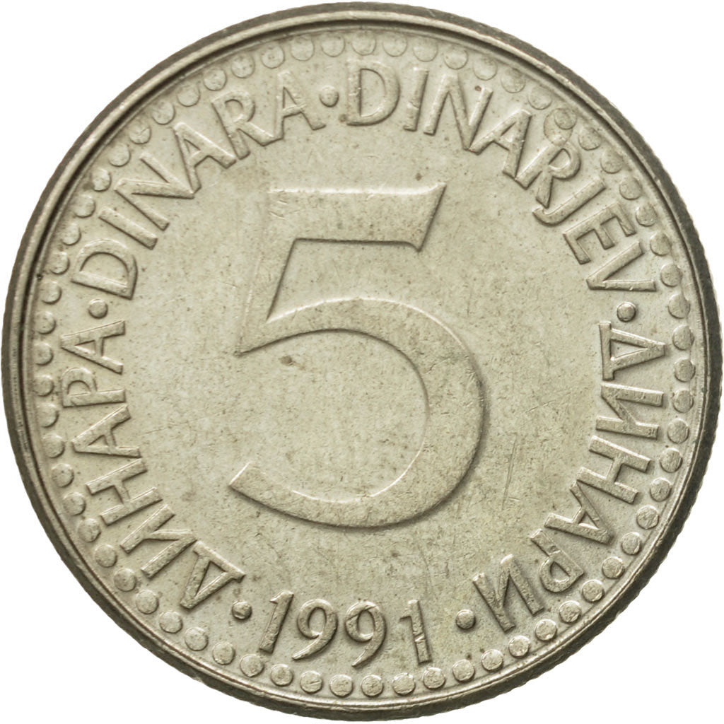Monnaie, Yougoslavie, 5 Dinara, 1991, TTB, Copper-Nickel-Zinc, KM:144
