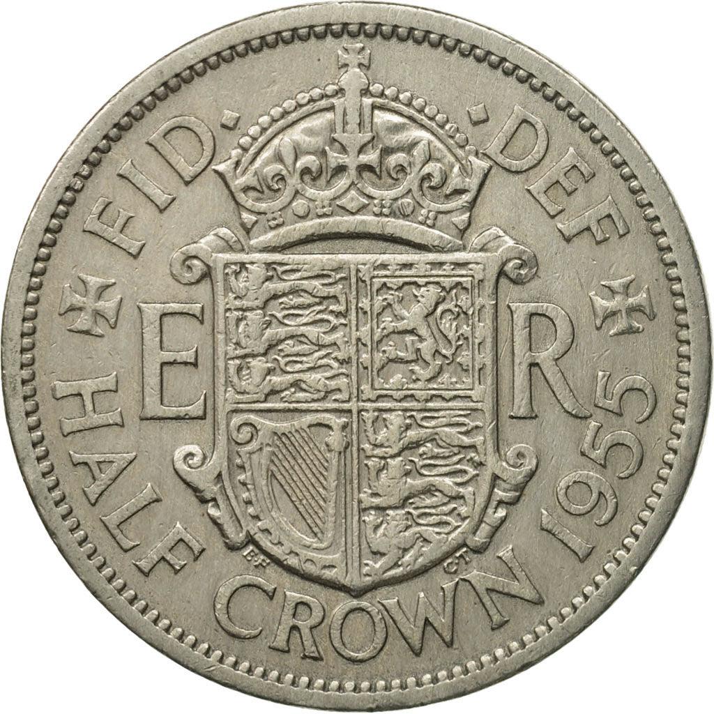 Monnaie, Grande-Bretagne, Elizabeth II, 1/2 Crown, 1955, TTB+, Copper-nickel