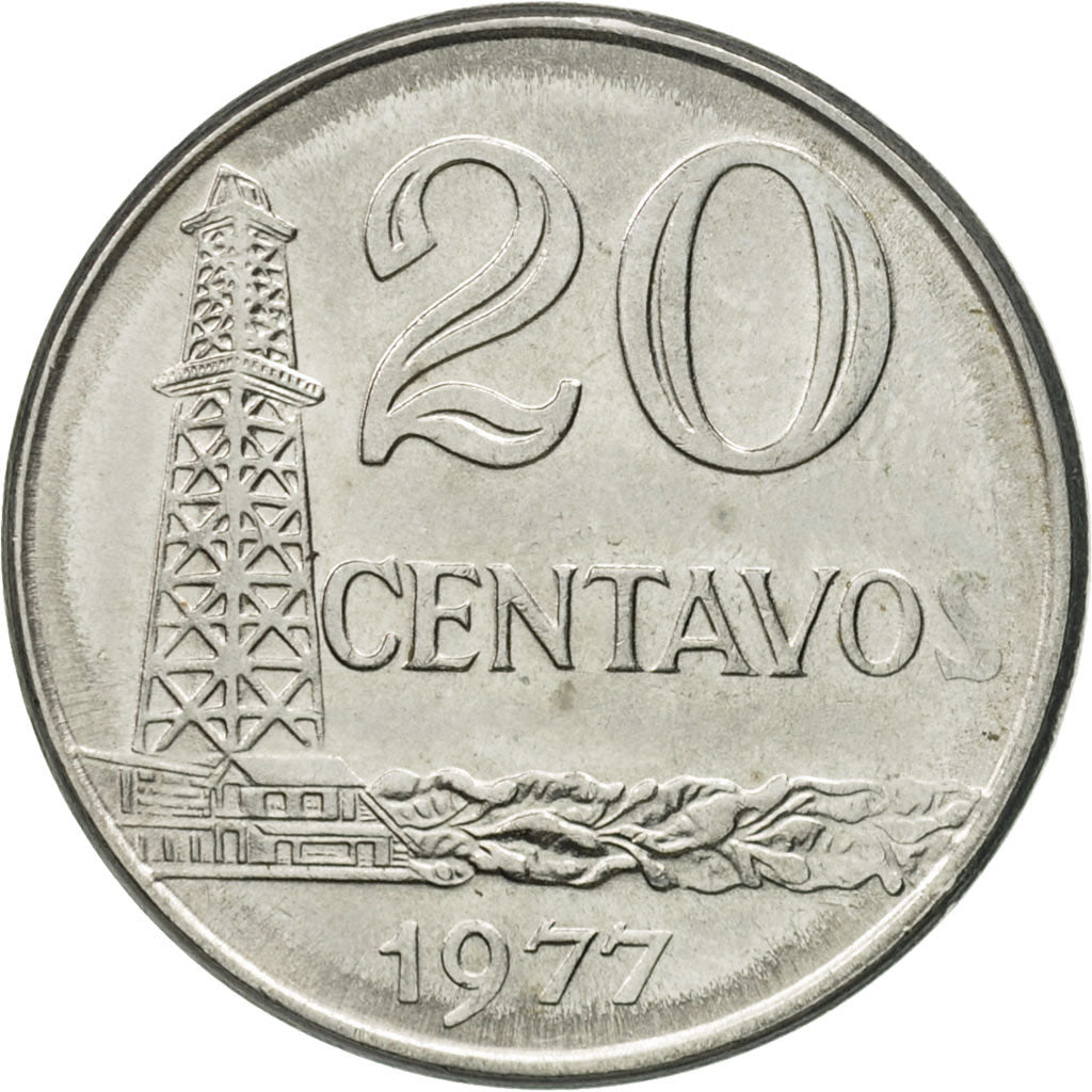 Coin, Brazil, 20 Centavos, 1977, AU(55-58), Stainless Steel