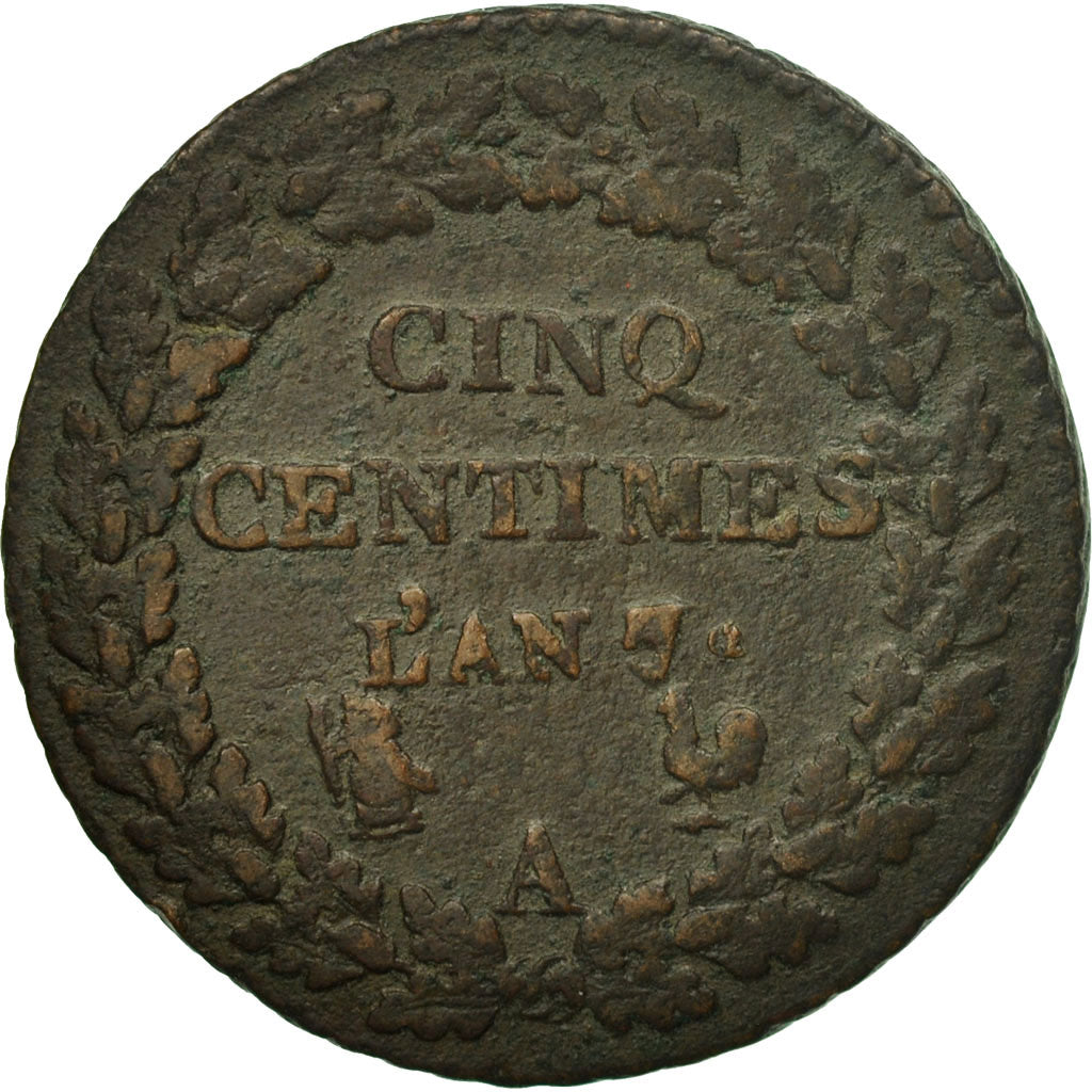 Monnaie, France, Dupré, 5 Centimes, AN 7, Paris, TB, Bronze, KM:640.1, Le