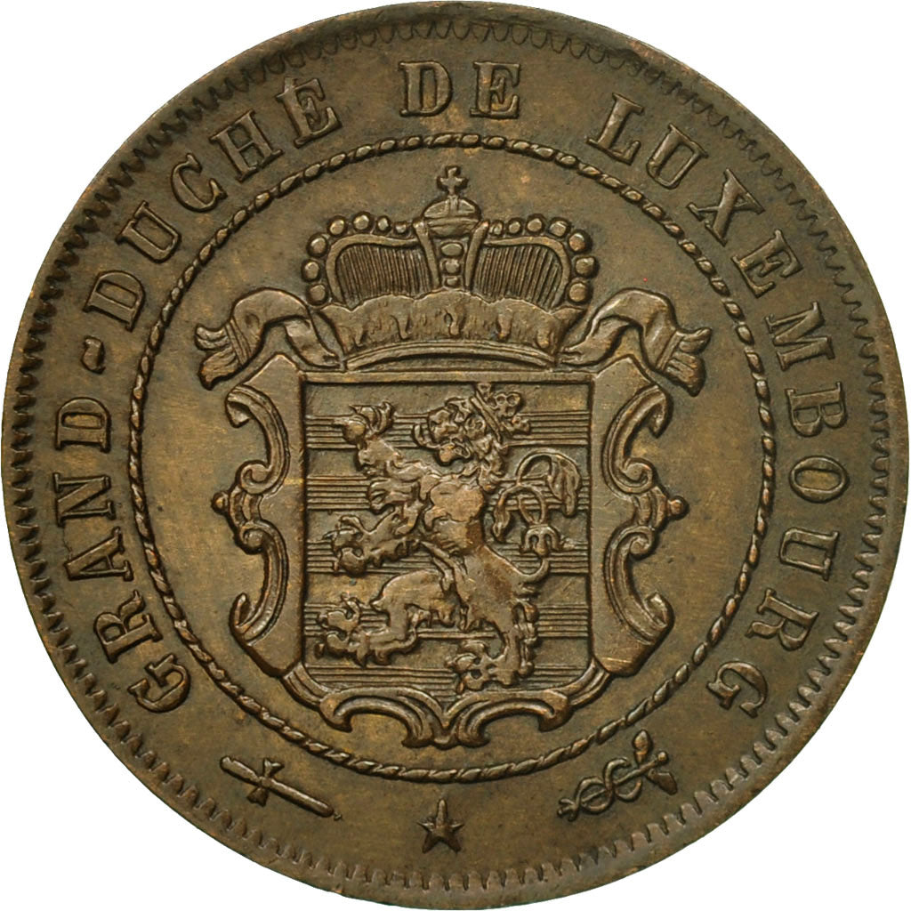 Coin, Luxembourg, William III, 2-1/2 Centimes, 1854, Utrecht, AU(50-53), Bronze