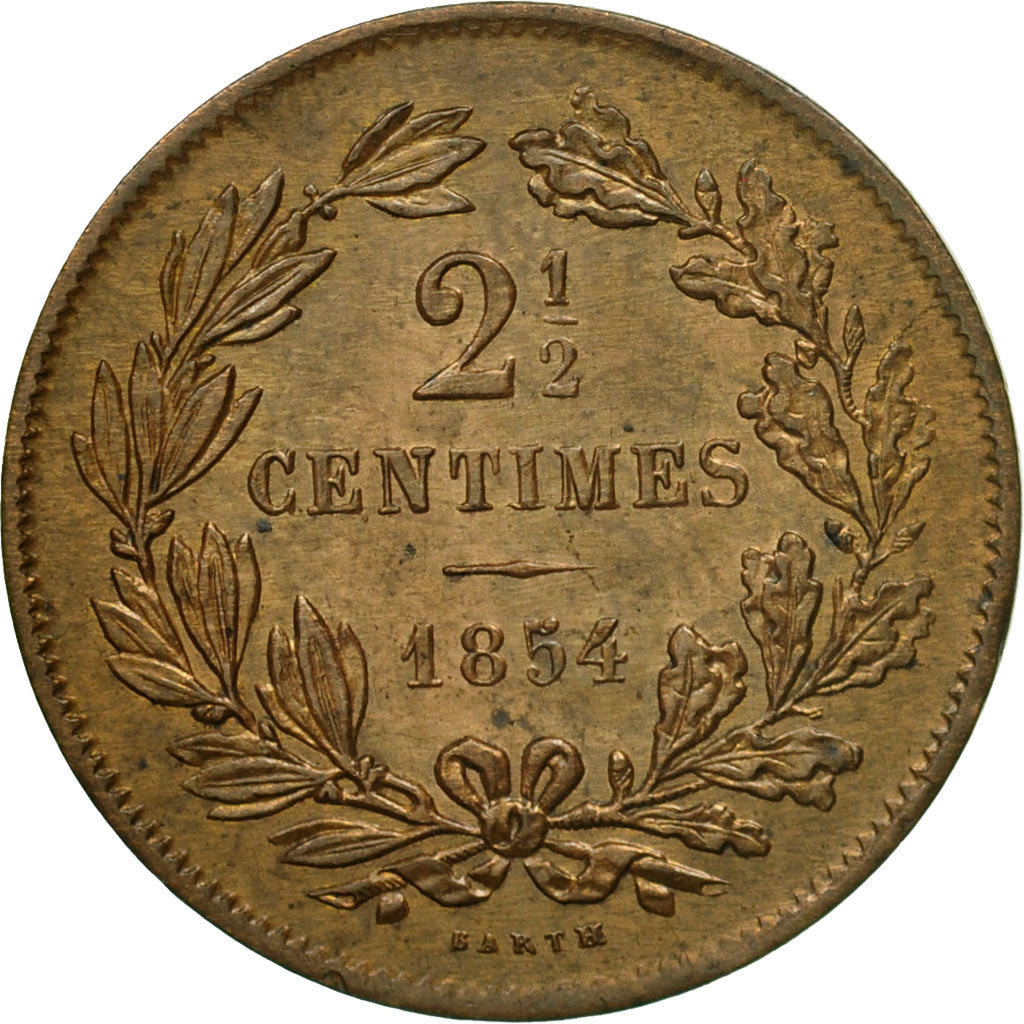 Coin, Luxembourg, William III, 2-1/2 Centimes, 1854, Utrecht, AU(50-53), Bronze