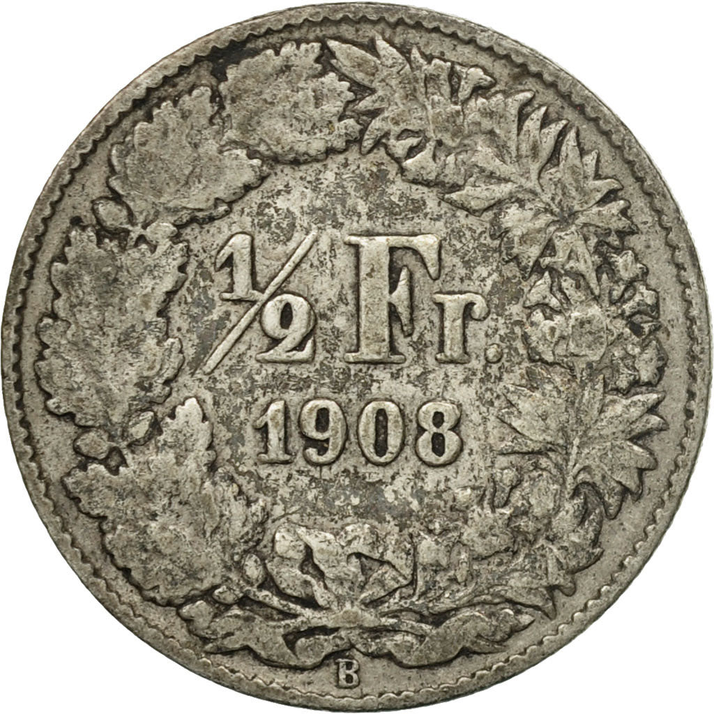 Coin, Switzerland, 1/2 Franc, 1908, Bern, EF(40-45), Silver, KM:23