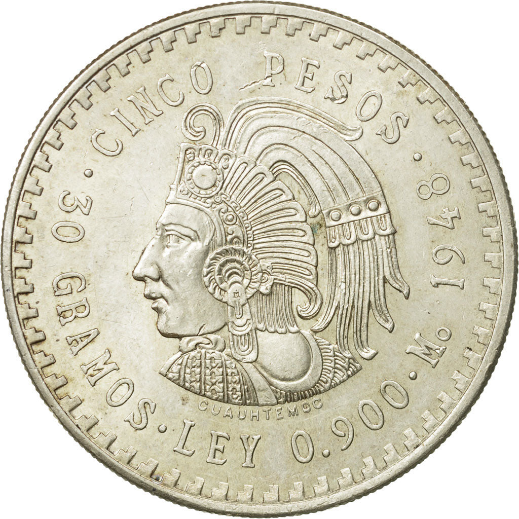 Coin, Mexico, 5 Pesos, 1948, Mexico City, MS(65-70), Silver, KM:465