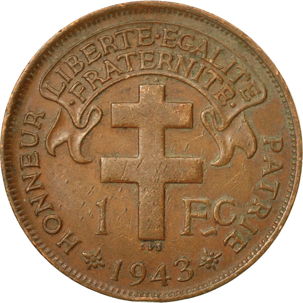 Moneta, Camerun, Franc, 1943, Pretoria, SPL-, Bronzo, KM:5, Lecompte:16