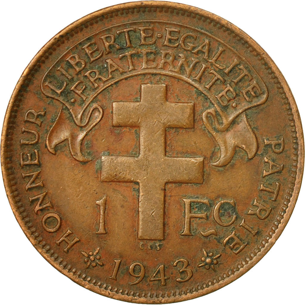 Coin, Cameroon, Franc, 1943, Pretoria, EF(40-45), Bronze, KM:5, Lecompte:16