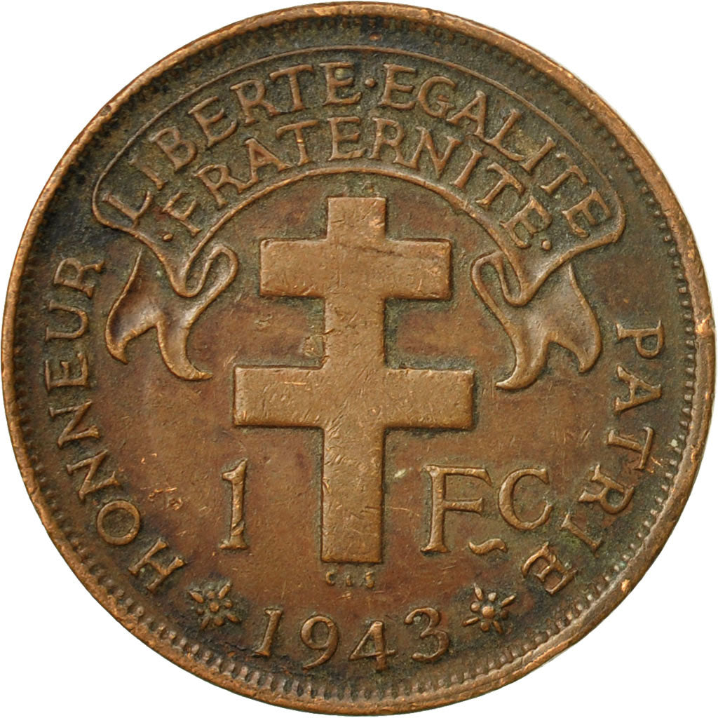 Coin, Cameroon, Franc, 1943, Pretoria, VF(30-35), Bronze, KM:5, Lecompte:16