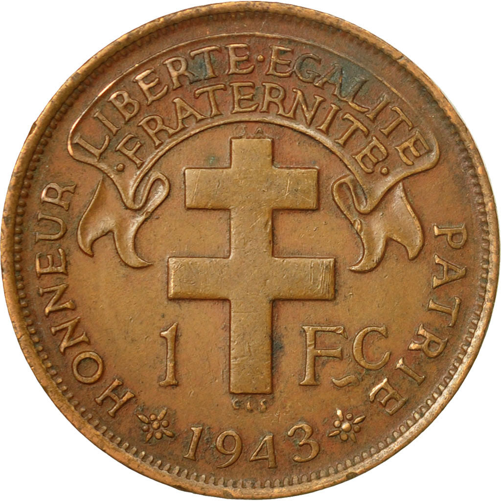 Coin, Cameroon, Franc, 1943, Pretoria, EF(40-45), Bronze, KM:5, Lecompte:16