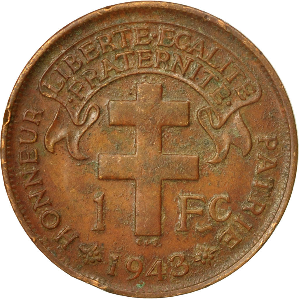 Coin, Cameroon, Franc, 1943, Pretoria, EF(40-45), Bronze, KM:5, Lecompte:16