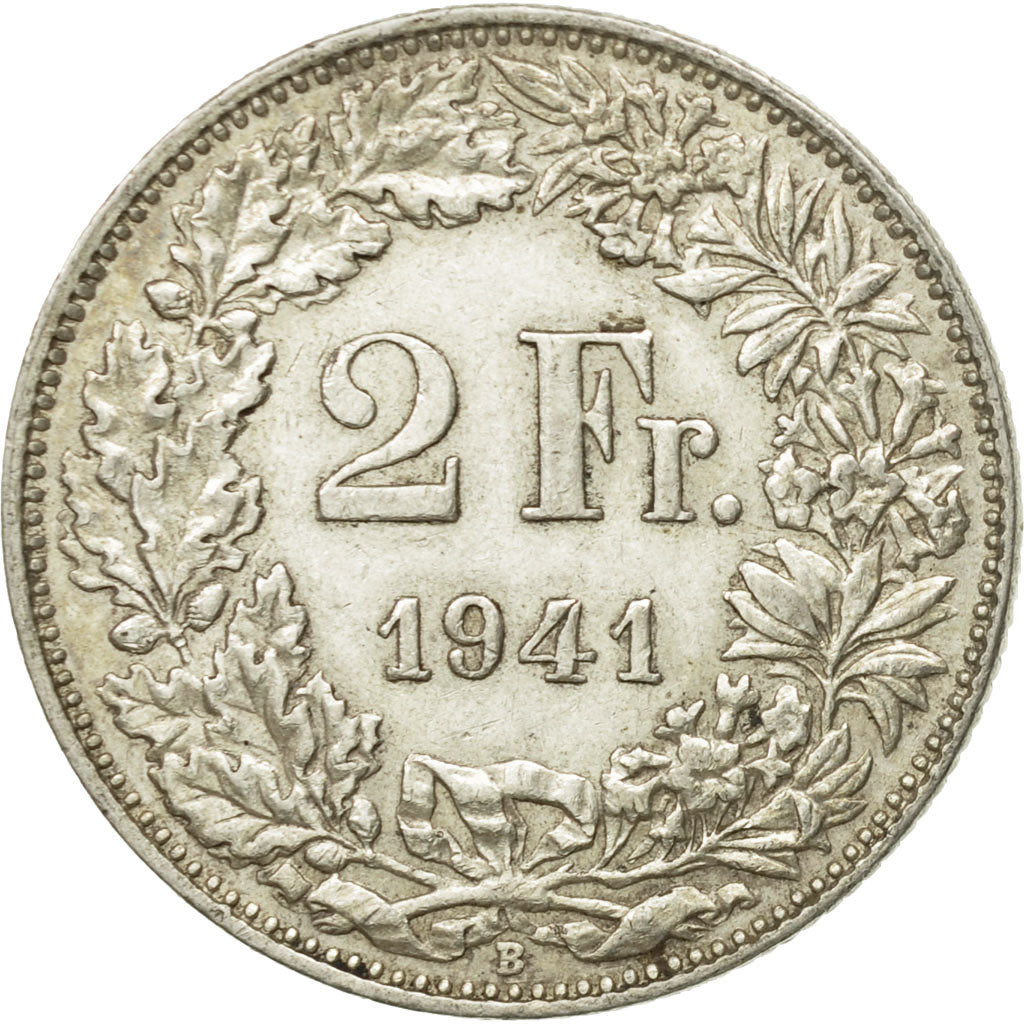 Coin, Switzerland, 2 Francs, 1941, Bern, AU(50-53), Silver, KM:21