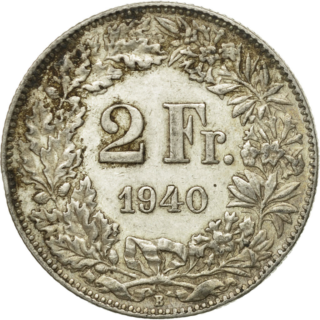 Coin, Switzerland, 2 Francs, 1940, Bern, VF(30-35), Silver, KM:21