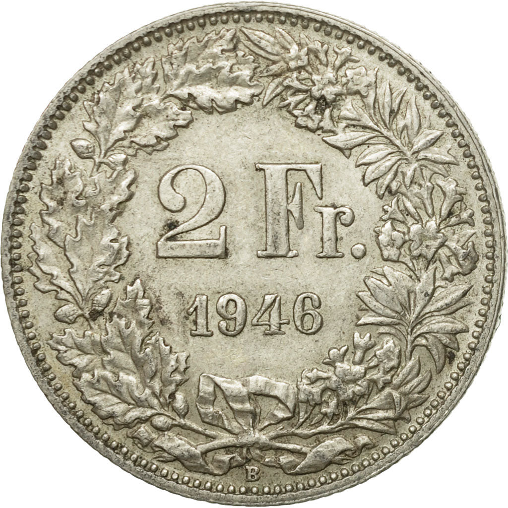 Coin, Switzerland, 2 Francs, 1946, Bern, EF(40-45), Silver, KM:21
