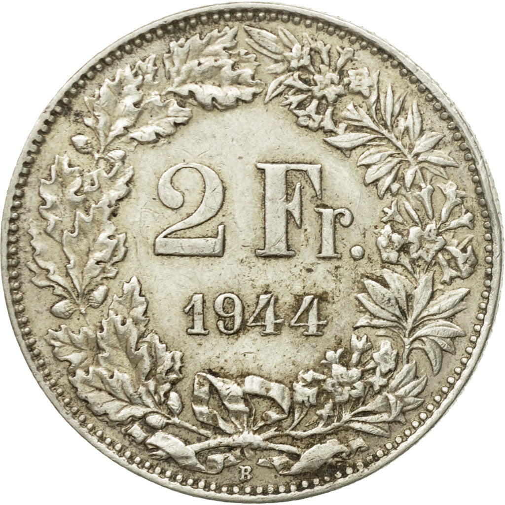 Coin, Switzerland, 2 Francs, 1944, Bern, VF(30-35), Silver, KM:21