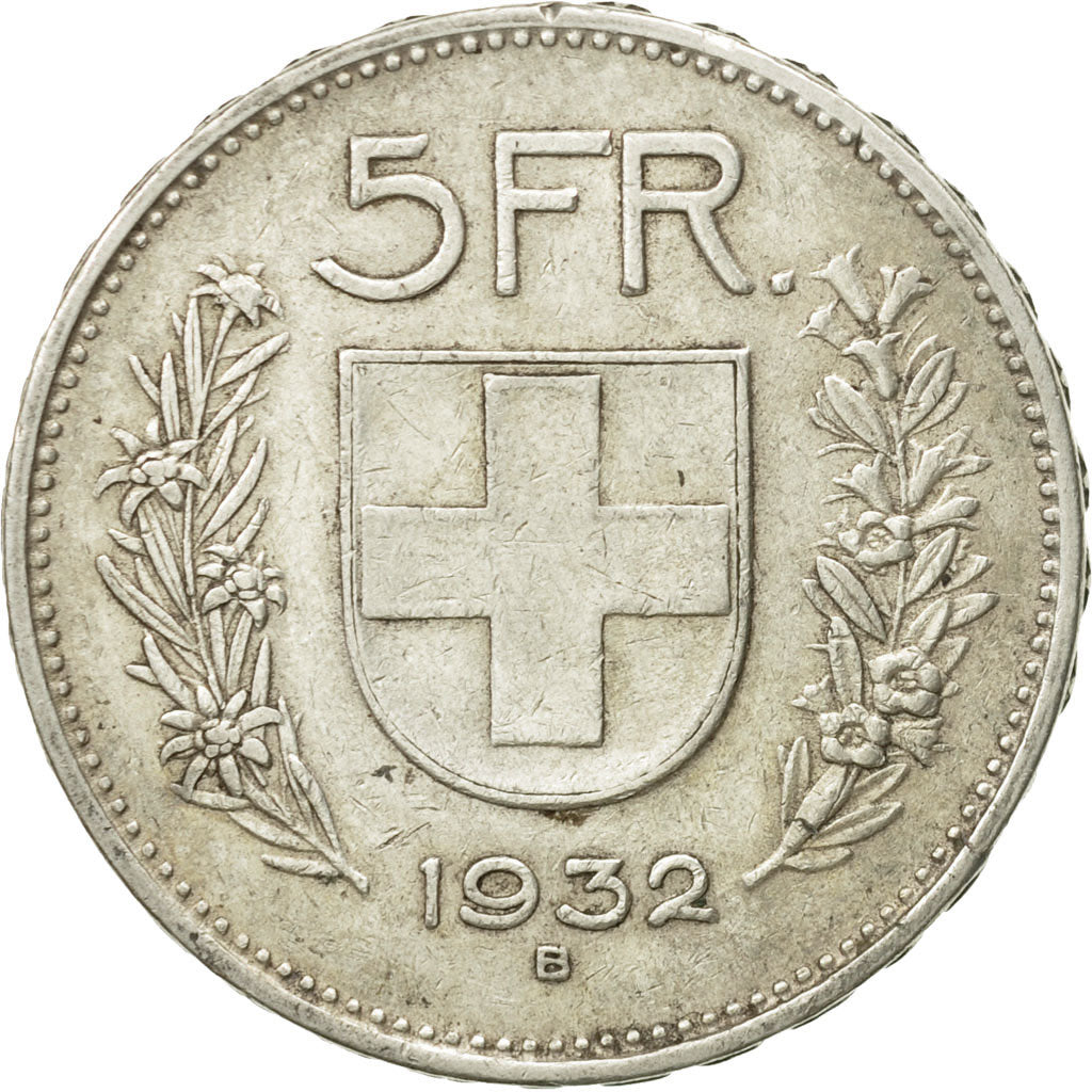 Coin, Switzerland, 5 Francs, 1932, Bern, AU(50-53), Silver, KM:40