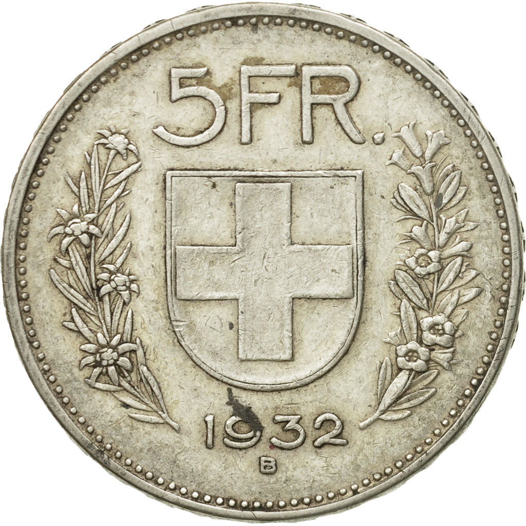 Coin, Switzerland, 5 Francs, 1932, Bern, AU(50-53), Silver, KM:40