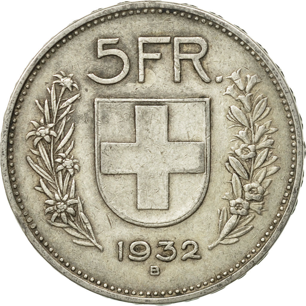Coin, Switzerland, 5 Francs, 1932, Bern, EF(40-45), Silver, KM:40