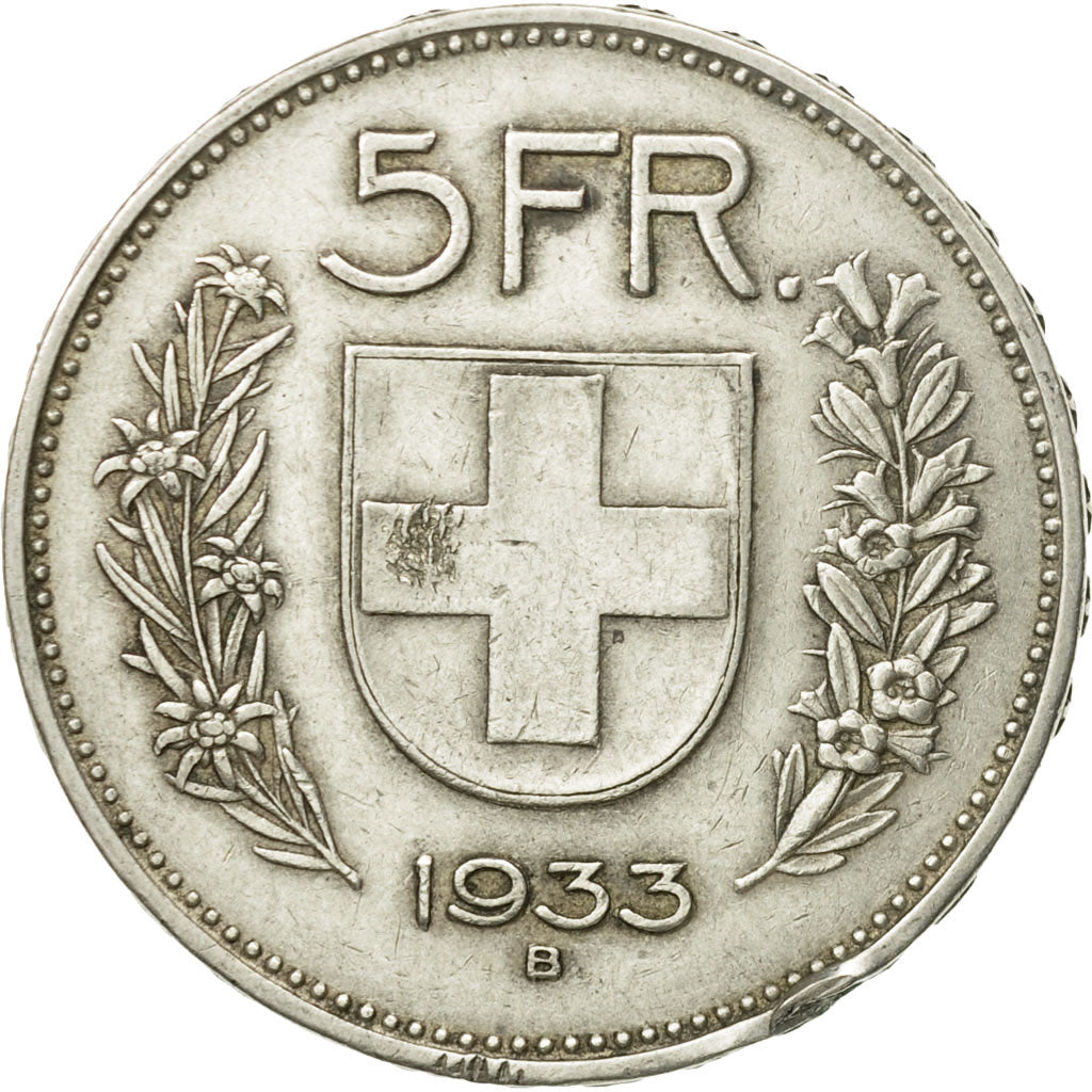 Coin, Switzerland, 5 Francs, 1933, Bern, EF(40-45), Silver, KM:40