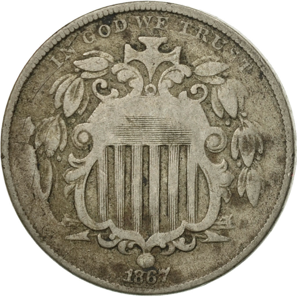 Coin, United States, Shield Nickel, 5 Cents, 1867, U.S. Mint, Philadelphia
