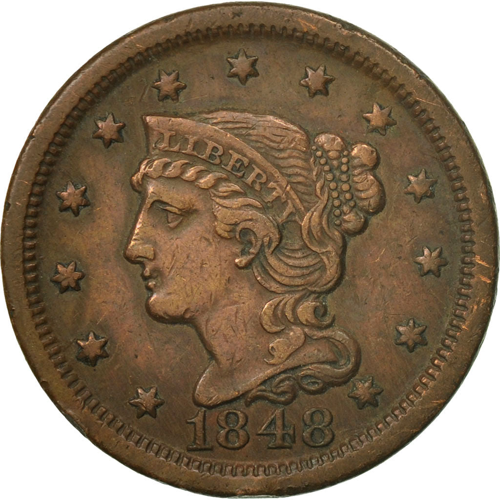 Coin, United States, Braided Hair Cent, Cent, 1848, U.S. Mint, Philadelphia