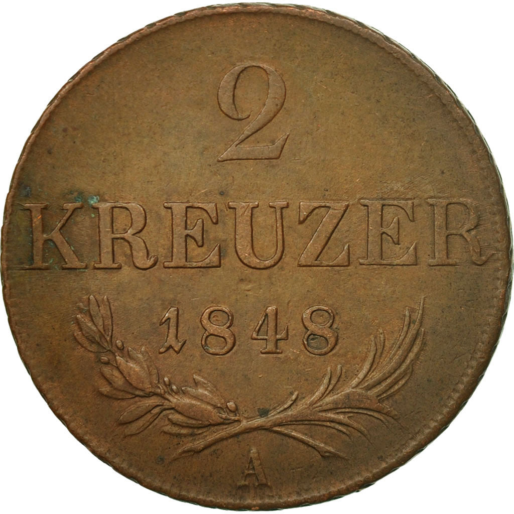 Moneta, Austria, Franz Joseph I, 2 Kreuzer, 1848, EF(40-45), Miedź, KM:2188