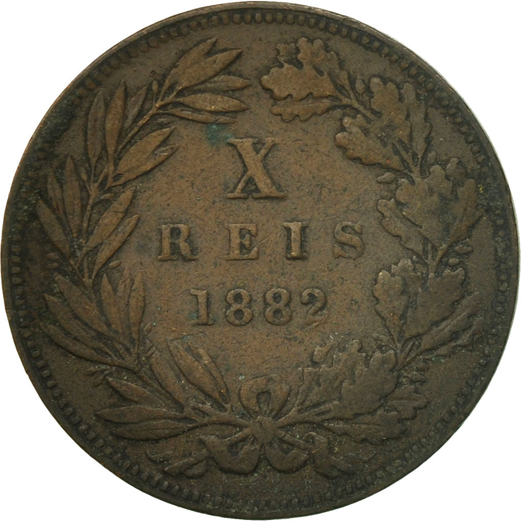 Moneta, Portogallo, Luiz I, 10 Reis, 1882, BB, Bronzo, KM:526