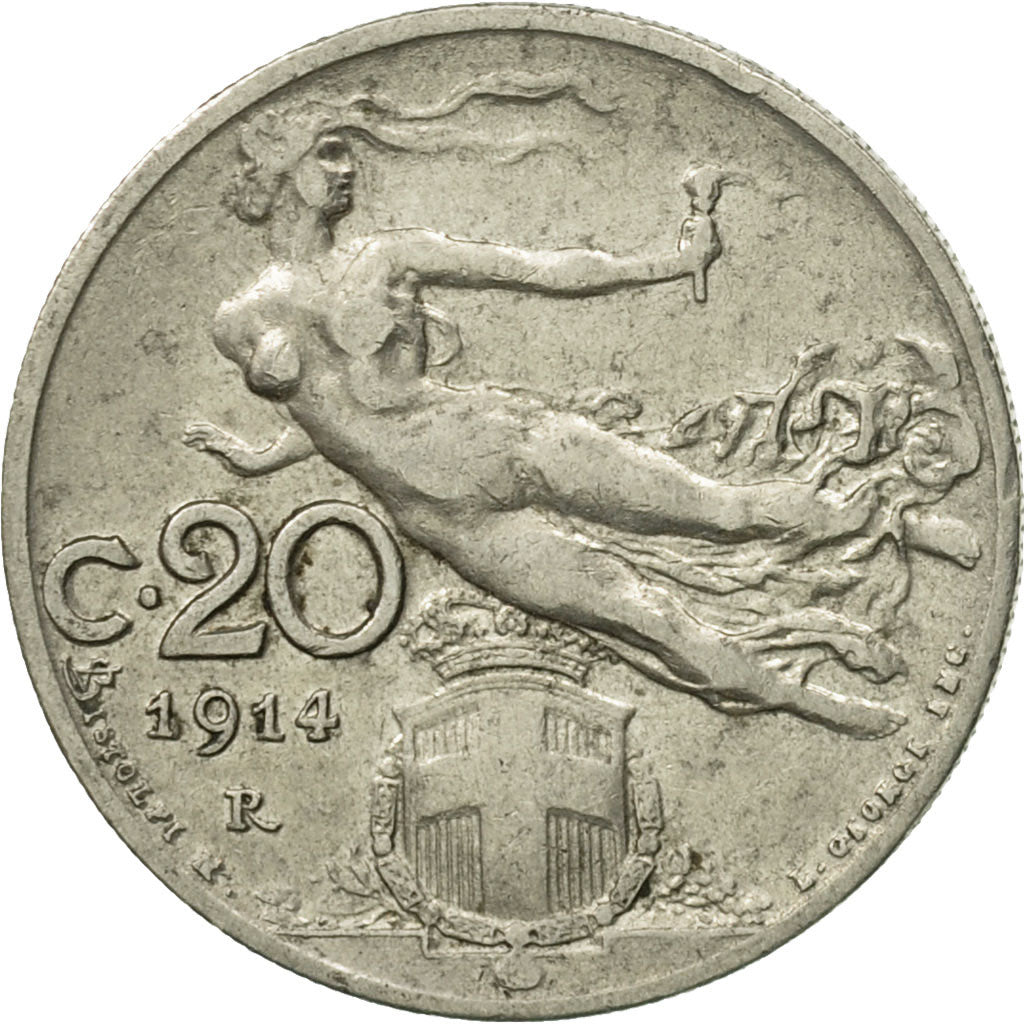 Coin, Italy, Vittorio Emanuele III, 20 Centesimi, 1914, Rome, VF(20-25), Nickel