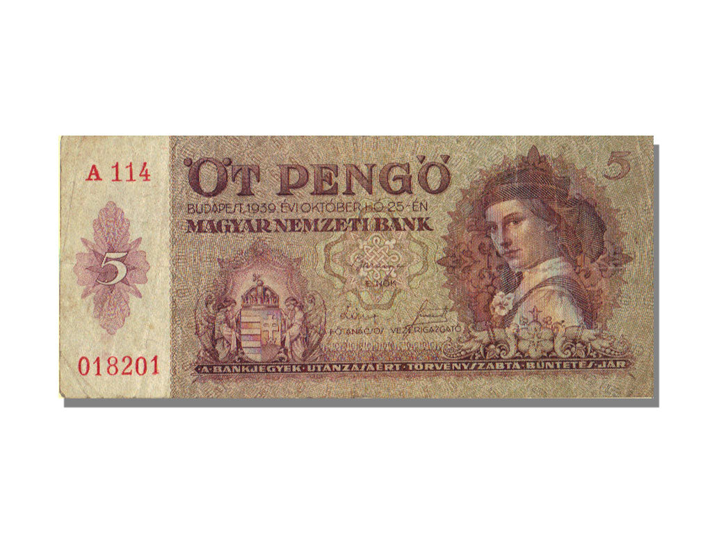 Hungary, 5 Pengö, 1939, 1939-10-25, AU(55-58)