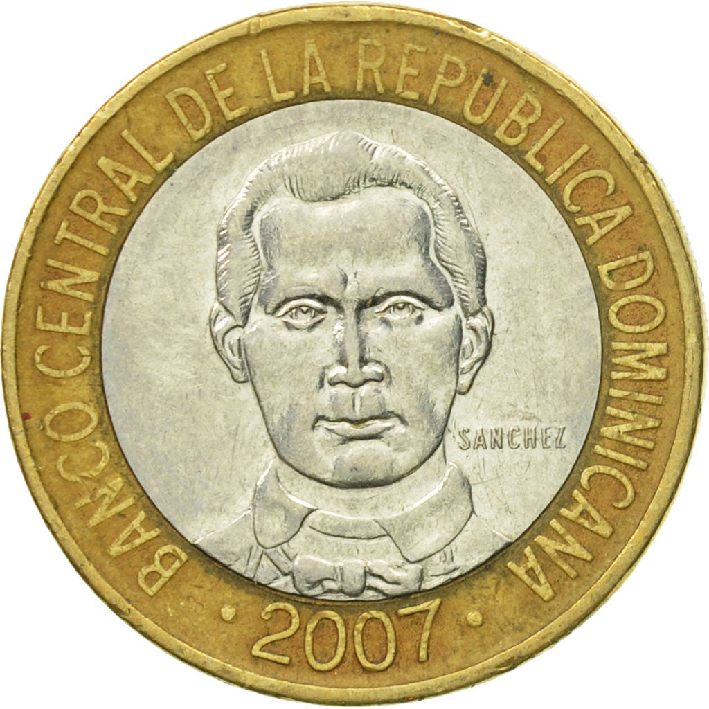 Monnaie, Dominican Republic, 5 Pesos, 2007, TTB, Bi-Metallic, KM:89