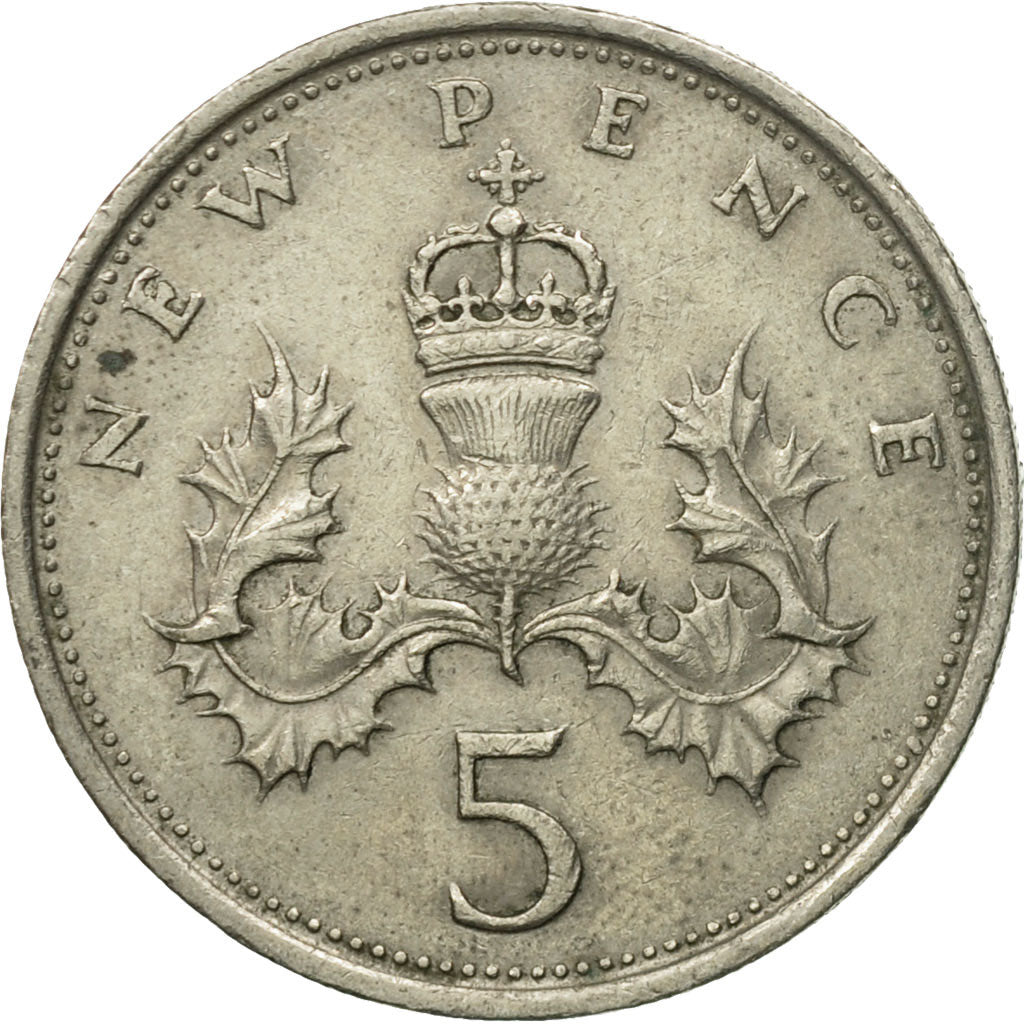 Münze, Großbritannien, Elizabeth II, 5 New Pence, 1970, S+, Copper-nickel