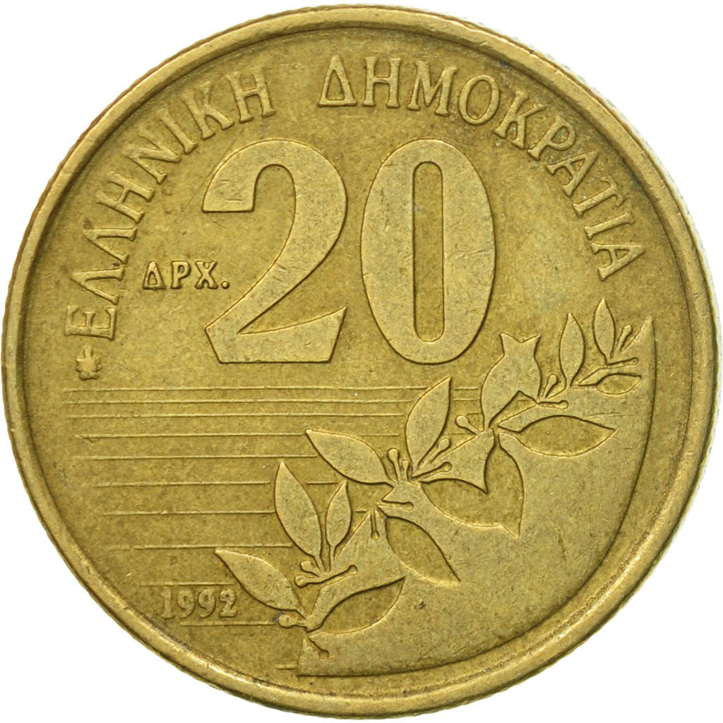 Coin, Greece, 20 Drachmes, 1992, VF(30-35), Aluminum-Bronze, KM:154