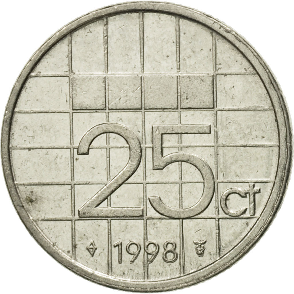 Moneda, Países Bajos, Beatrix, 25 Cents, 1998, MBC, Níquel, KM:204