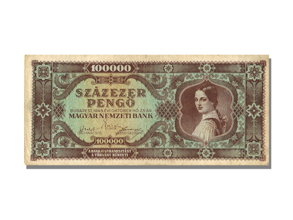 Hungary, 100,000 Pengö, 1945, KM #120a, 1945-10-23, UNC(60-62), M 136