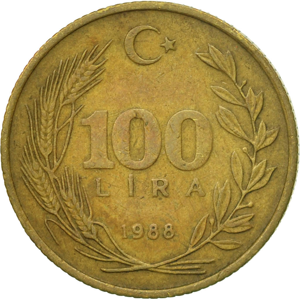 Münze, Türkei, 100 Lira, 1988, S+, Aluminum-Bronze, KM:988