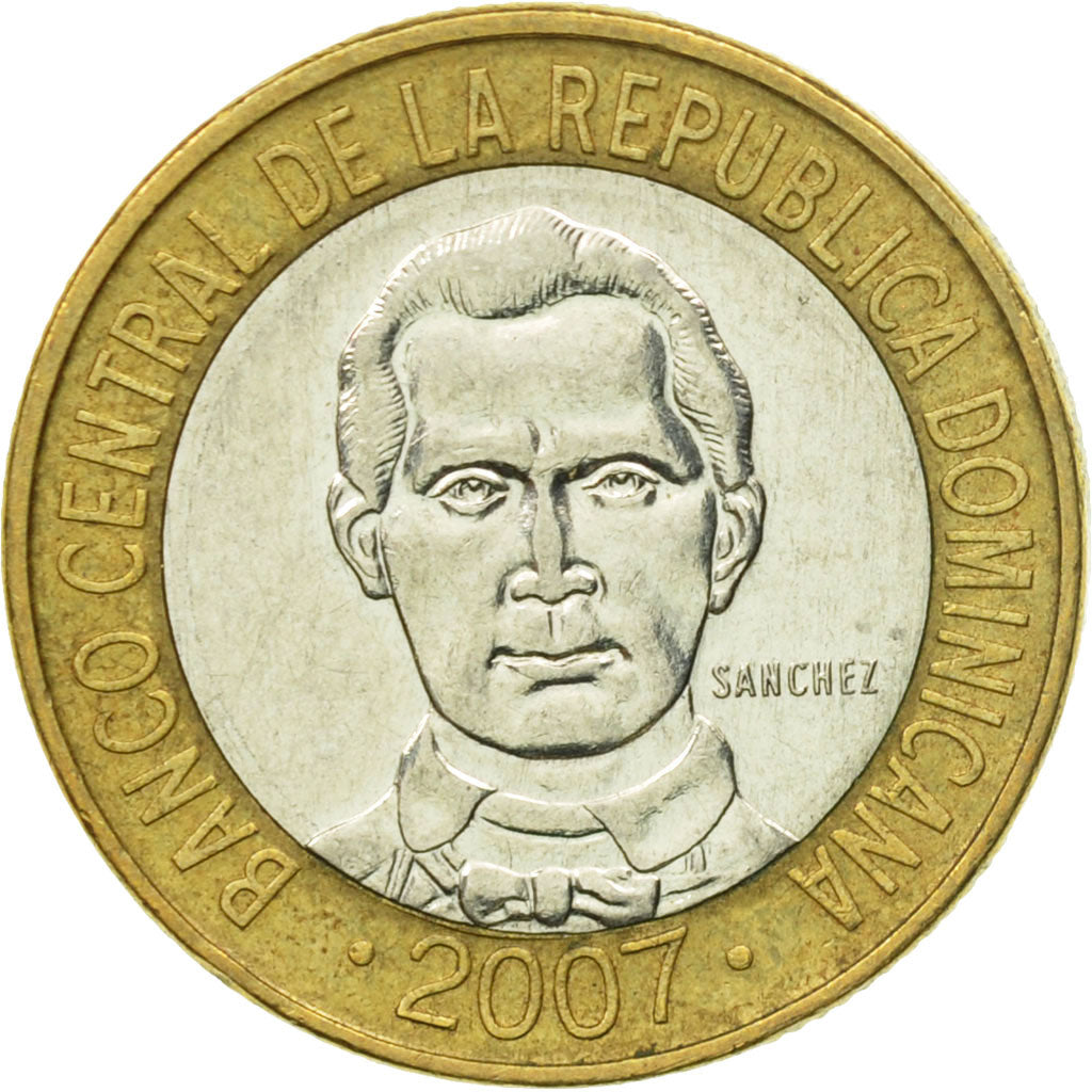Monnaie, Dominican Republic, 5 Pesos, 2007, TTB+, Bi-Metallic, KM:89