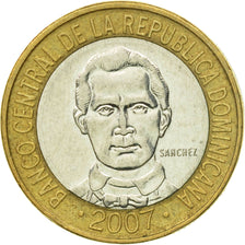 Münze, Dominican Republic, 5 Pesos, 2007, SS+, Bi-Metallic, KM:89