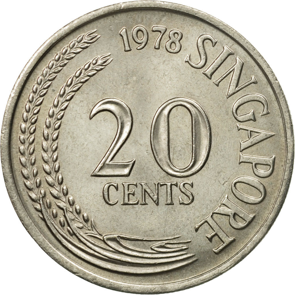 Coin, Singapore, 20 Cents, 1978, Singapore Mint, MS(60-62), Copper-nickel, KM:4