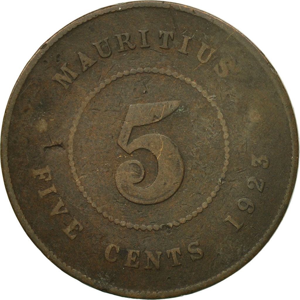 Coin, Mauritius, George V, 5 Cents, 1923, F(12-15), Bronze, KM:14
