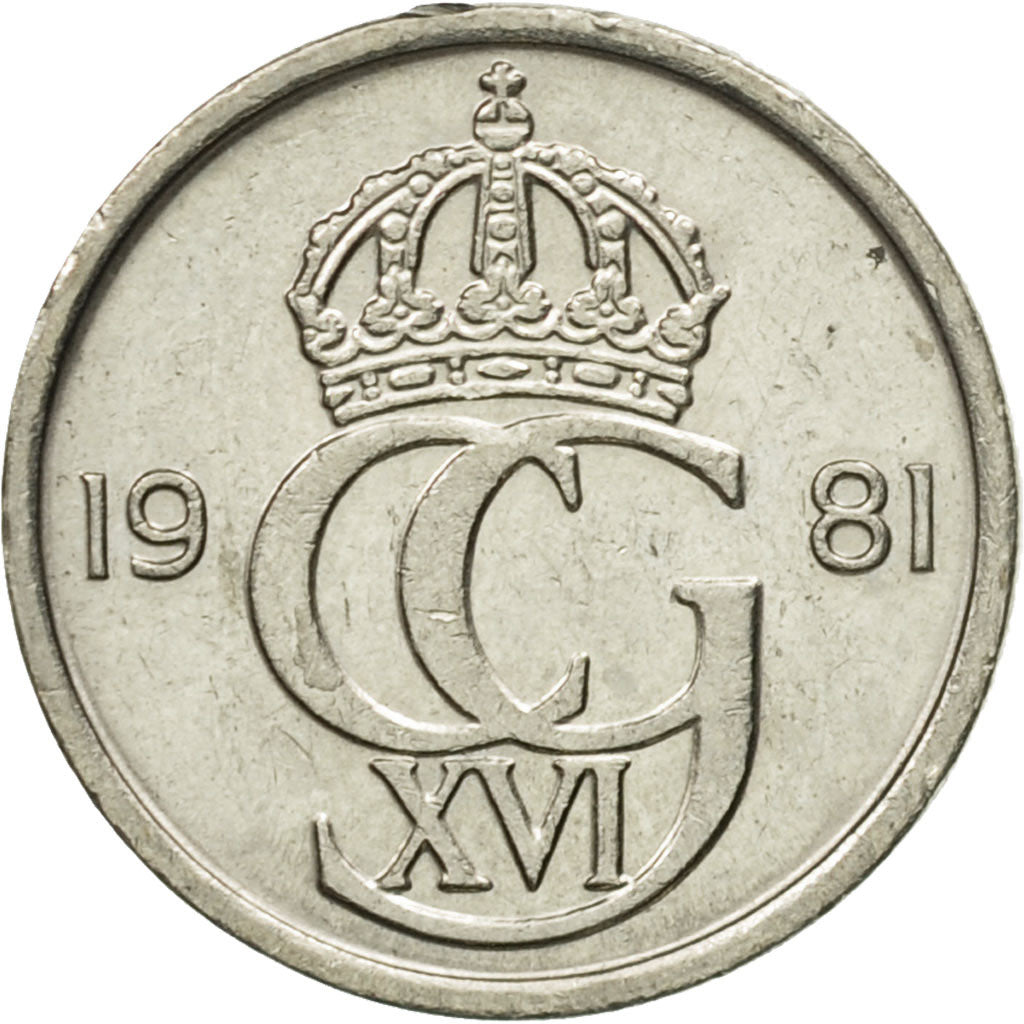 Coin, Sweden, Carl XVI Gustaf, 25 Öre, 1981, AU(55-58), Copper-nickel, KM:851