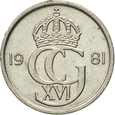 Coin, Sweden, Carl XVI Gustaf, 25 Öre, 1981, AU(55-58), Copper-nickel, KM:851