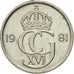 Coin, Sweden, Carl XVI Gustaf, 25 Öre, 1981, AU(55-58), Copper-nickel, KM:851