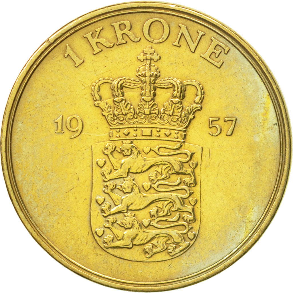 Coin, Denmark, Frederik IX, Krone, 1957, Copenhagen, AU(55-58), Aluminum-Bronze