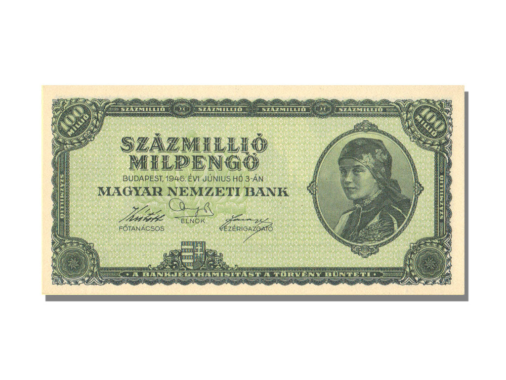 Hungary, 100 Million Milpengö, 1946, KM #130, 1946-06-03, UNC(65-70)