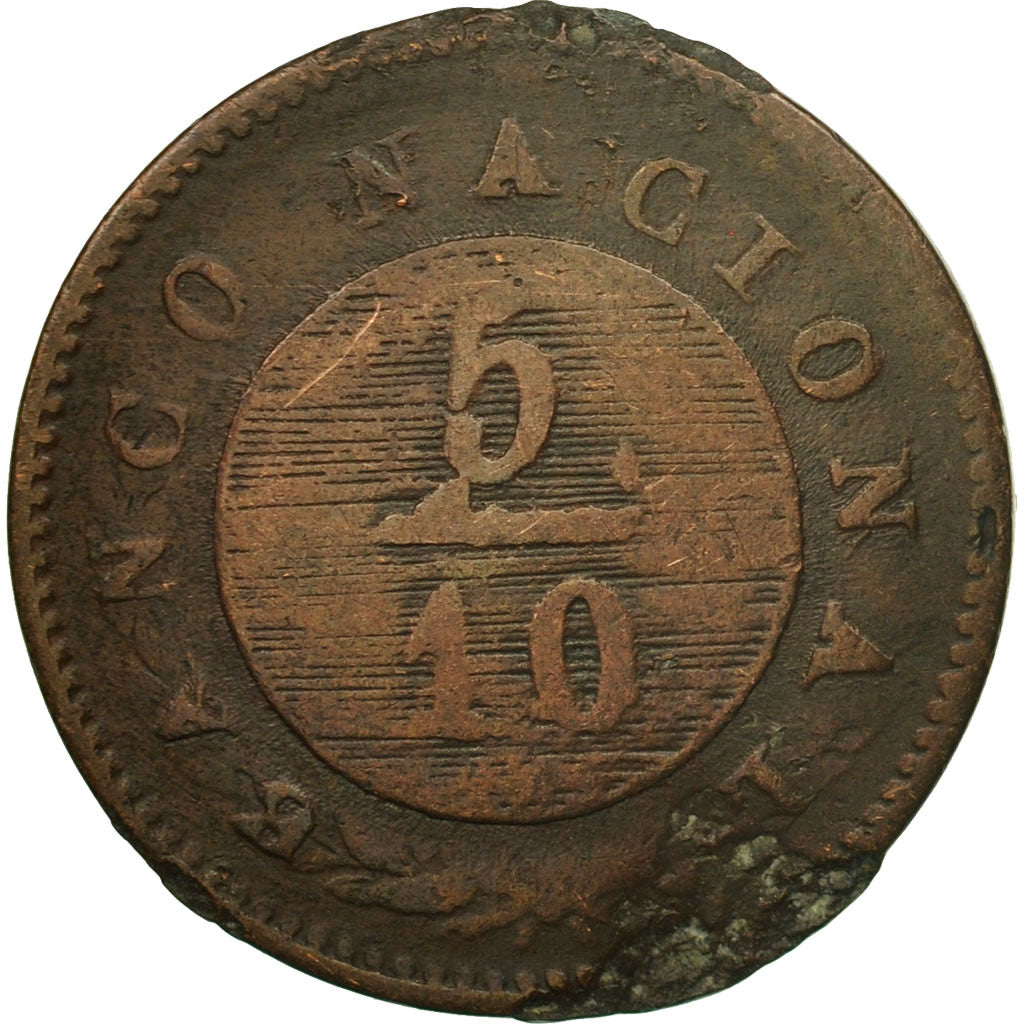 Coin, Argentina, BUENOS AIRES, 5/10 Réal, 1827, F(12-15), Copper, KM:3
