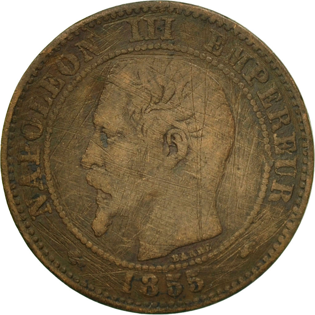 Moneda, Francia, Napoleon III, Napoléon III, 2 Centimes, 1855, Paris, BC+