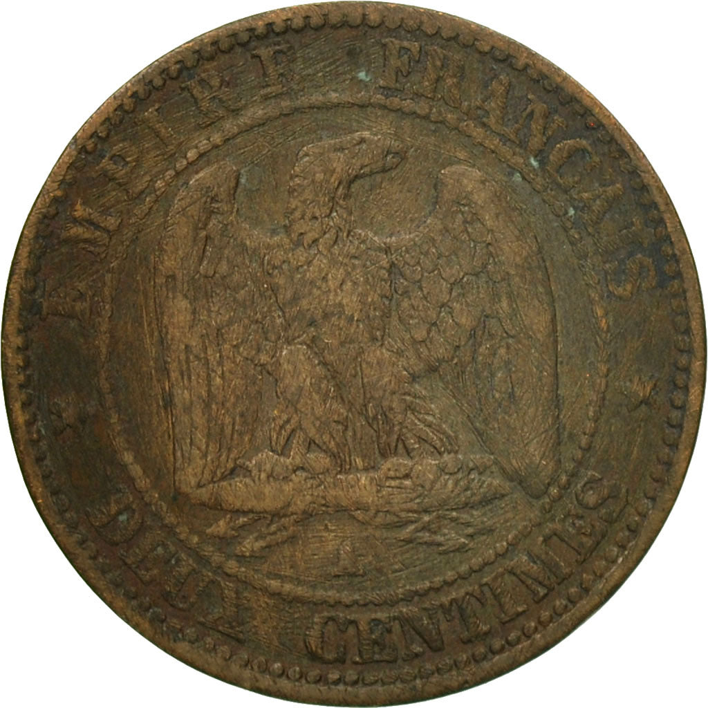 Moneda, Francia, Napoleon III, Napoléon III, 2 Centimes, 1855, Paris, BC+