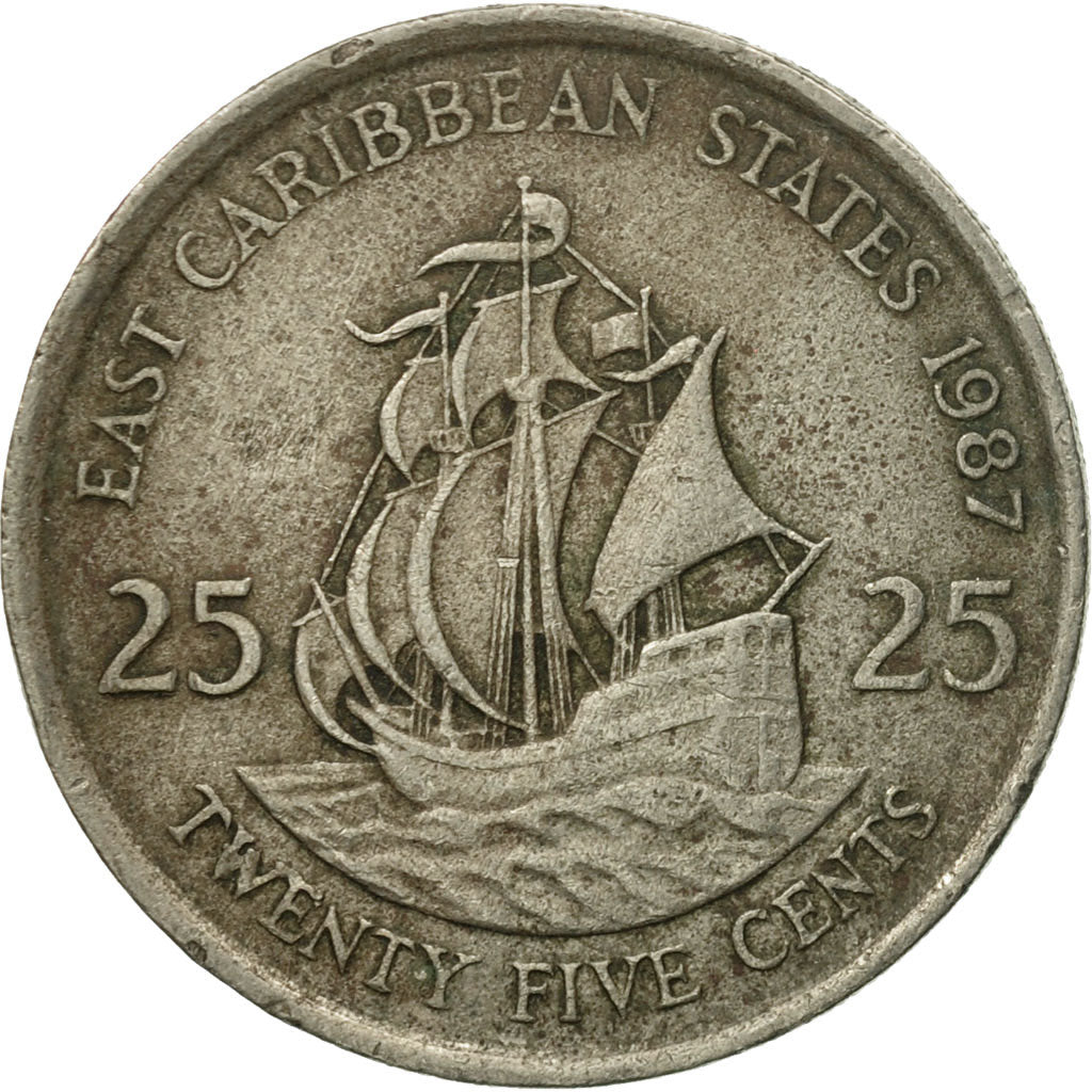 Coin, East Caribbean States, Elizabeth II, 25 Cents, 1987, VF(20-25)
